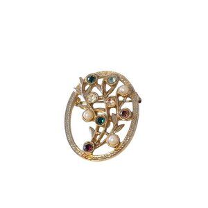 Vintage Sarah Coventry Brooch Pin Gold Tone Floral Branch Themed